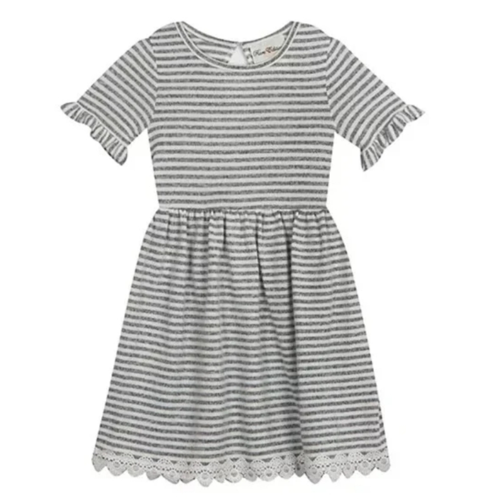 Rare Editions Gray Striped Kids Dress